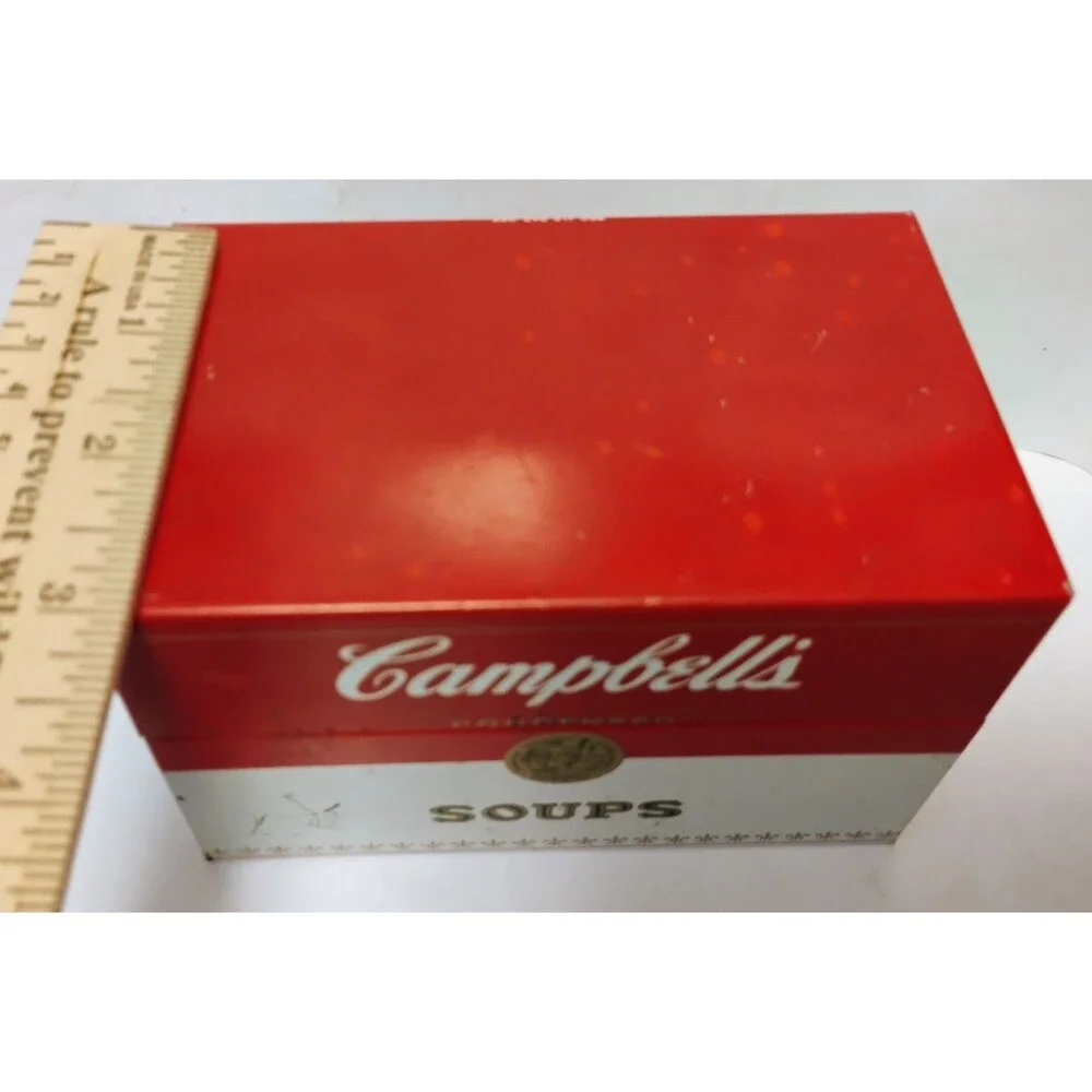 Vintage Campbell's Soup Recipe Box Metal Tin storage With Recipe Cards Vtg